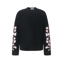 Vyriški oversized ilgomis rankovėmis marškinėliai su gėlių siuvinėjimu Streetwear laisvalaikio medvilnės mišinio viršus Medium juoda