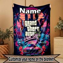 Custom Name Personalized Grand Theft Auto VI Print Blanket, Home Decor, Bedroom, Sofa, Camping, Couch, Gifts for Birthday Christmas 100cmx150cm