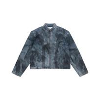 Men's Distressed Denim Jacket - Wrinkled Spray Paint Design, American Style for Spring & Autumn Extra Large mėlyna