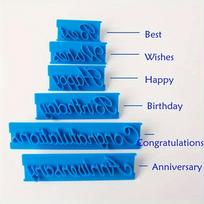 6 vnt torto dekoravimas, ranka rašyta frazės raidė Fondant Seal Forma, tortų kepimo įrankis Muzikos spausdinimo forma Tortų dekoravimui „pasidaryk pats“ įrankis 6pcs blue