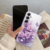 Prabangus gėlių dėklas, skirtas iPhone Samsung A55 A35 S24 FE S25 Xiaomi Redmi Note 13 Pro 14C Huawei Honor smūgiams atsparus telefono buferis nuo įbrėžimų matinis dangtelis Samsung Galaxy A06 violetinė