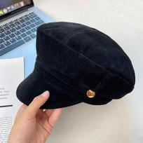 Duck Beret Women's Autumn and Winter Retro Versatile Newsboy Hat British Retro Painter Hat Big Head Circumference Octagonal Hat 56-62CM black