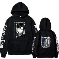 Vyriškas karštas anime   Attack on Titan Levi  Manga džemperis su gobtuvu Harajuku  Spaudinys Rudens vilnos džemperis ilgomis rankovėmis Puloveris Drabužiai L black