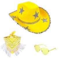 Jeweled Hat Cowboy Hats Scarf Sunglasses Set for Women Dancer Comedian geltona