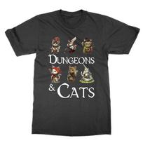 Dungeons and Cats t-shirt funny nerd tee dragons DnD RPG top DM GM present gift 3XL gray