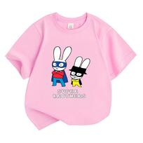 Vaikų medvilniniai marškinėliai Simon Super Rabbit Juokingas animacinis spaudinys Vaikams T-shirt Mielas Berniukams Mergaitėms Viršus Apvalia Kaklo trumpomis Rankovėmis Vasarinis Mažyliui 120 rožinė