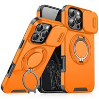 Luxury Heavy-Duty Rugged Armor Magnetic Bracket Case For iPhone 17 16 14 13 12 11 15 Pro Max Plus 16e Slide Camera Protect Cover For iphone12 oranžinė