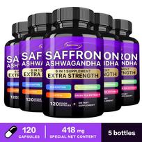 Xemenry - Saffron & Ashwagandha 6-in-1 Botanical Complex Capsules - Lutein, Zeaxanthin - Mood Health 120*5