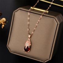 Gold Plated Red Lucky Pixiu Necklace - Trendy Clavicle Fashion Accessory for Women AVE brown