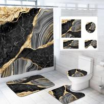 Vonios dušo užuolaida Grindų kilimėlis Keturių dalių rinkinys, Marmuro stilius, Pertvaros užuolaida Grindų kilimėlis Trijų dalių rinkinys Bath mat 75X44-U type step 45X37-cover 41X38
