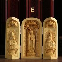 1Pc Exquisite Boxwood Carving Guanyin Buddha Statue Western Sansheng Wood Carving Crafts Home Decoration brown