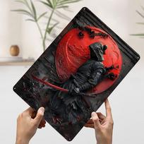 Su gobtuvu nindzė su raudona katana spausdintas plakatas Individualus sienos menas Retro vintažiniai metaliniai skardos ženklai kambariui Moderni namų dekoracija 20x30cm（7.8x11.8inch） red