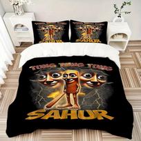 Tung Tung Sahur patalynės komplektas Antklodės užvalkalas Dovana miegamajam, Apima 1 užvalkalą ir 2 užvalkaliukus pagalvėms, Be užpildoB627 155x200cm black