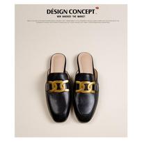Summer flat-bottomed bag head lazy Muller shoes metal horse buckle half slippers women's summer heel wear women's shoes 41 juoda