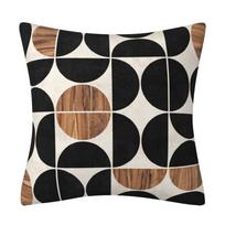 Mid-Century Modern Geometric Throw Pillow Cover – Black & White Semi-Circle Design With Wood Cushion Cover Peach skin 18*18(CM)-1Pcs brown