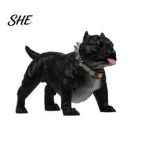 Dog Muscle Line Sculpture American Bully Car Dashboard Ornament, Resin Pitbull Figurine with Collar, Bulldog Statue Detailed for Interior Home Office H black