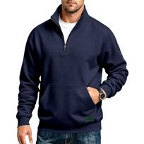 Men's Heavy Half Zip Pullover Sweatshirt Loose Fit for Warmth and Casual Sports L tamsiai mėlyna
