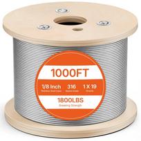 VEVOR 3.2 mm Wire Rope, 304.8 m Length, 316 Stainless Steel Wire Cable with Cutter, 798 kg Breaking Strength, 1 x 19 Strands Construction