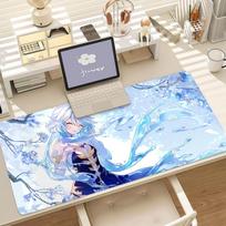 Game Genshin Impact Furina Mouse Pad Anti Slip Rubber Edge Locked Thickened Laptop Gaming Desk Mat 30x60cm gray