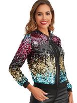 TS2006 Women's Colorful Sequin Jacket - European & American Style M black