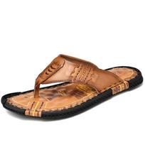 Madingos rankų darbo šlepetės Aukštos kokybės natūrali oda Vyriškos flip-flop'ai Originalus dizainas Patogūs namų ir lauko, minkšti, paplūdimio, laisvalaikio batai 43 chaki