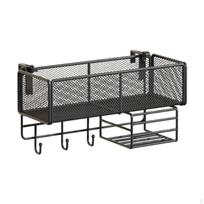 Bedside Organizer with Hooks, Wall Hanging Basket for Drinks And Books Black B gray