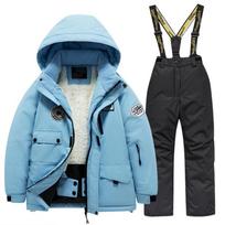 Berniukų ir mergaičių neperšlampamas slidinėjimo kostiumas - storas, šiltas sniego aprangos komplektas vaikams Size 6 (Height 101-112 CM) gray