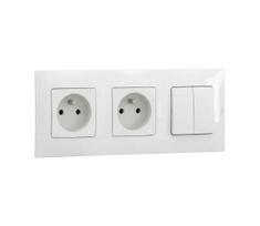Legrand-Dviguba sieninė rozetė 250V/16A ir dvigubas jungiklis nr. 5 su rėmu NILOE balta