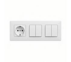 Legrand-2x dvigubas jungiklis nr. 5 ir domo SCHUKO rozetė 250V/16A su rėmu NILOE STEP baltu