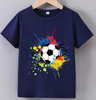 Vaikų vasaros futbolo kamuolio print T-shirt, apvalia apykakle, kasdienis, reguliarus kirpimas, su nedideliu tamprumu, animacinis raštas, berniukams, vyrams, drabužiai S gray