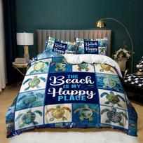 3pcs Sea Turtle Beach Bedding Duvet Cover Set Ocean Turtle Bedding Quilt Set Coastal Themed Bed Quilt Set Summer Beach Duvet Cover Set&EU Single(135x200cm) gray