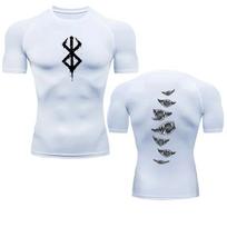Anime Berserk Guts Men's Rashgard Tops Clothing Short Sleeves Second Skin Bodybuilding T-Shirt Quick Dry Compression Tight Shirt 5XL white