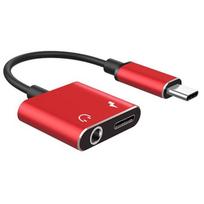 Adapteris Įkrauk Ausines 2 In 1 Type-C į 3.5mm lizdą Ausinių Aux Audio USB C Kabelis raudona