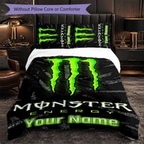 Monster Energy Customized Name Text Bedding Set, 1 Duvet Cover & 2 Pillowcases Personalized Bedroom Gift 135cmx200cm white