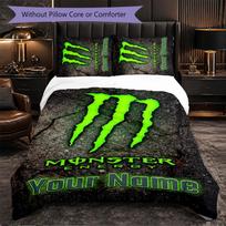 Monster Energy Customized Name Text Bedding Set, 1 Duvet Cover & 2 Pillowcases Personalized Bedroom Gift 140cmx200cm