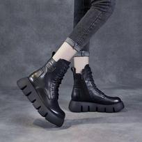 Winter New Warm Pure Wool Martin Boots Soft Leather Retro Thick-soled Waterproof Table Fashionable Versatile Large Cotton Short Boots 40 juoda