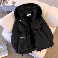 Naujas moteriškas žieminis parkas, aksominis-medvilninis švarkas M juoda