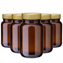 Rudas farmacinis stiklainis 150 ml su auksiniu unishell dangteliu, 5 vnt. rinkinys