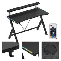 Žaidimų stalas Huzaro Hero 1.9, juodas, su RGB LED apšvietimu, 120 × 60 × 91,5 cm