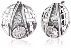Sidabriniai auskarai anglišku užsegimu, Metalas: Sidabras, Praba: 925°, Akmuo: Cirkonai - 20 mm. - 6.9 g.