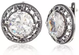 Sidabriniai auskarai anglišku užsegimu, Metalas: Sidabras, Praba: 925°, Akmuo: Cirkonai - 16 mm. - 6.6 g.