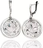 Sidabriniai auskarai anglišku užsegimu, Metalas: Sidabras, Praba: 925°, Akmuo: Kristalai - 40 mm. - 6.6 g.