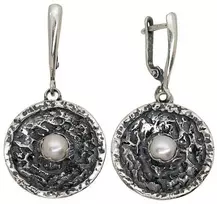 Sidabriniai auskarai anglišku užsegimu, Metalas: Sidabras, Praba: 925°, Akmuo: Perlai - 12.1 g. - 45 mm.