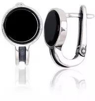 Sidabriniai auskarai anglišku užsegimu, Metalas: Sidabras, Praba: 925°, Akmuo: Oniksas - 4.9 g. - 18 mm.