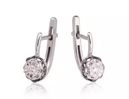 Auksiniai auskarai su brangakmeniais. Metalas: Baltas Auksas. Praba: 585°. Akmuo: Briliantai - 2.21 g. - 13 mm. - Briliantai (0,1Ct)