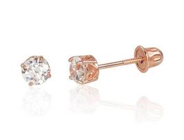 Auksiniai auskarai vinukai, užsukami, Raudonas Auksas, Cirkonai - 4 mm. - 0.47 g.