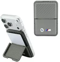 Dėklas Piniginė BMW M Carbon Metal Logos MagSafe antracito spalvos