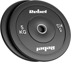 Olimpiniai gumuoti svarmenys BUMPER rinkinys 2x5kg, skylės skersmuo 51 mm, REBEL ACTIVE