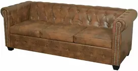 Chesterfield Sofa 3-vietis Ruda Dirbtinė Oda