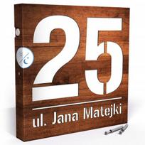 Apšviestas namo numeris led adresinė lentelė 30x30 cm sutemų jutiklis